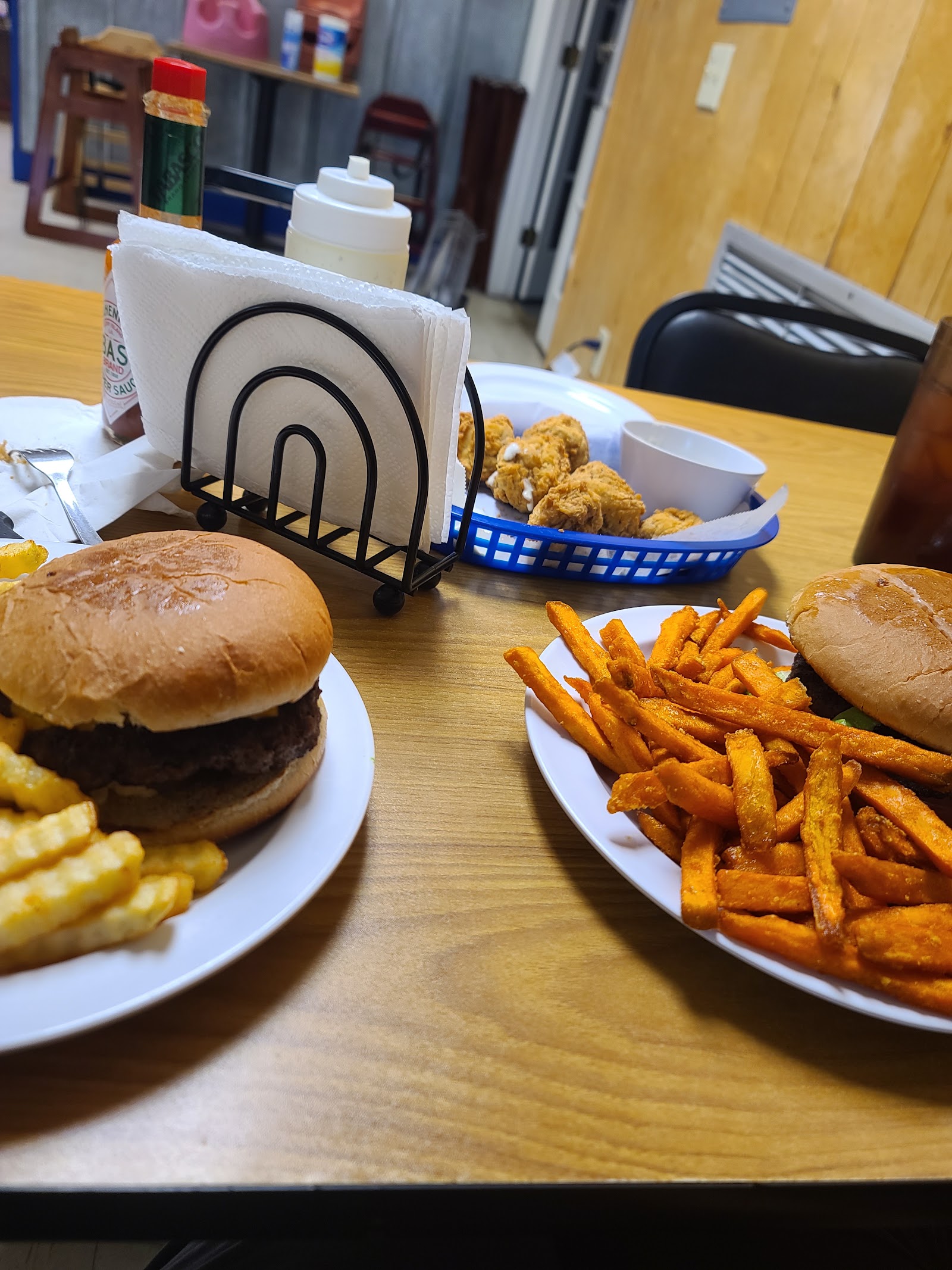 Burger and fries plates at Jack's Cafe